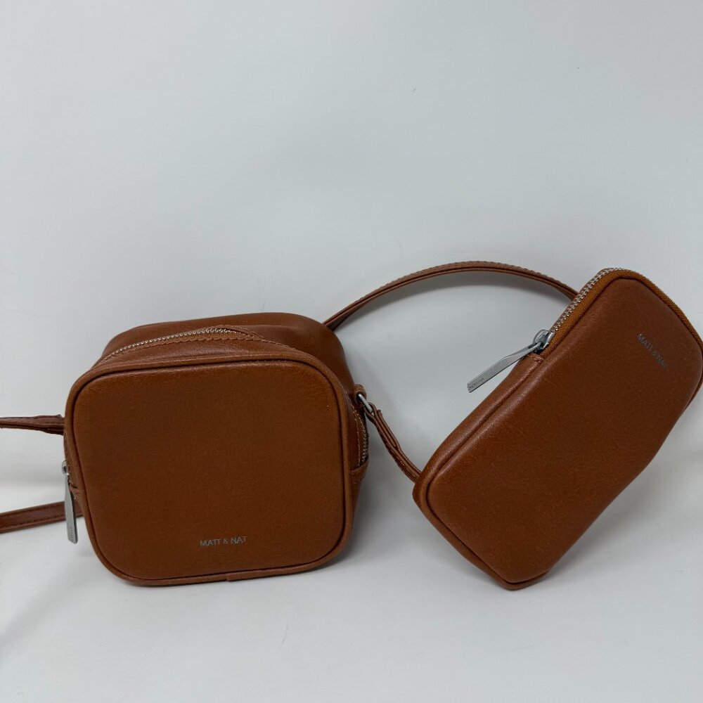 Matt & Nat Swae Vegan Leather Crossbody Purse w/ Phone Pouch Brown Mini Bag - Picture 3 of 6